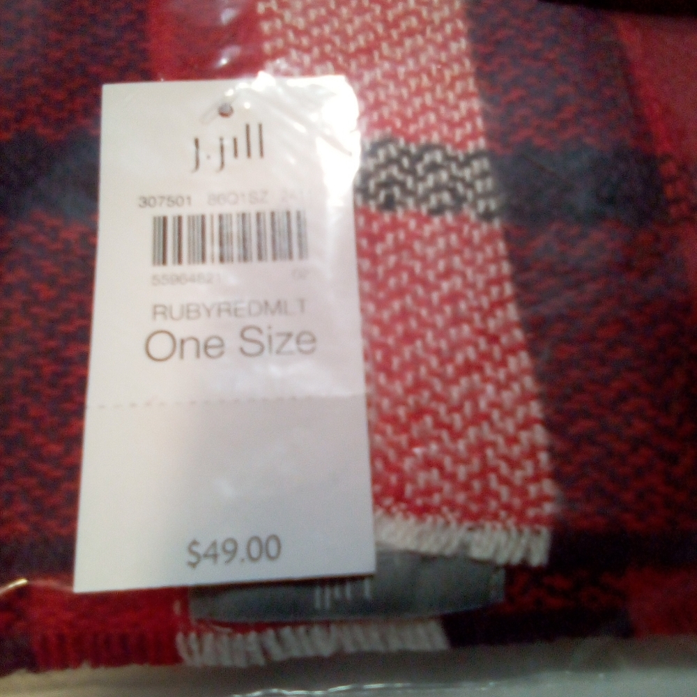 J.Jill Ruby Red Multi Exploded Oversized Plaid Sc… - image 4